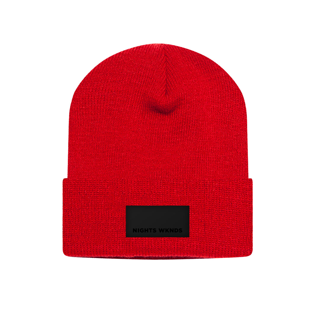 LEATHER PATCH BEANIE - Red