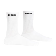 Load image into Gallery viewer, &quot;NIGHTS WKNDS&quot; SPORT CREW SOCKS - White